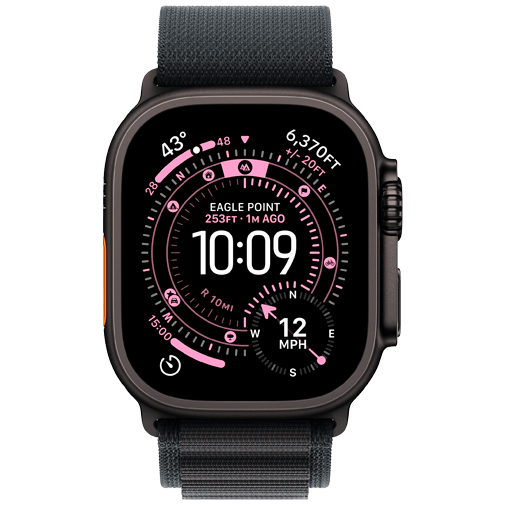 Apple Watch Ultra 3 49mm Zwart (Zwarte Nylon Band L)